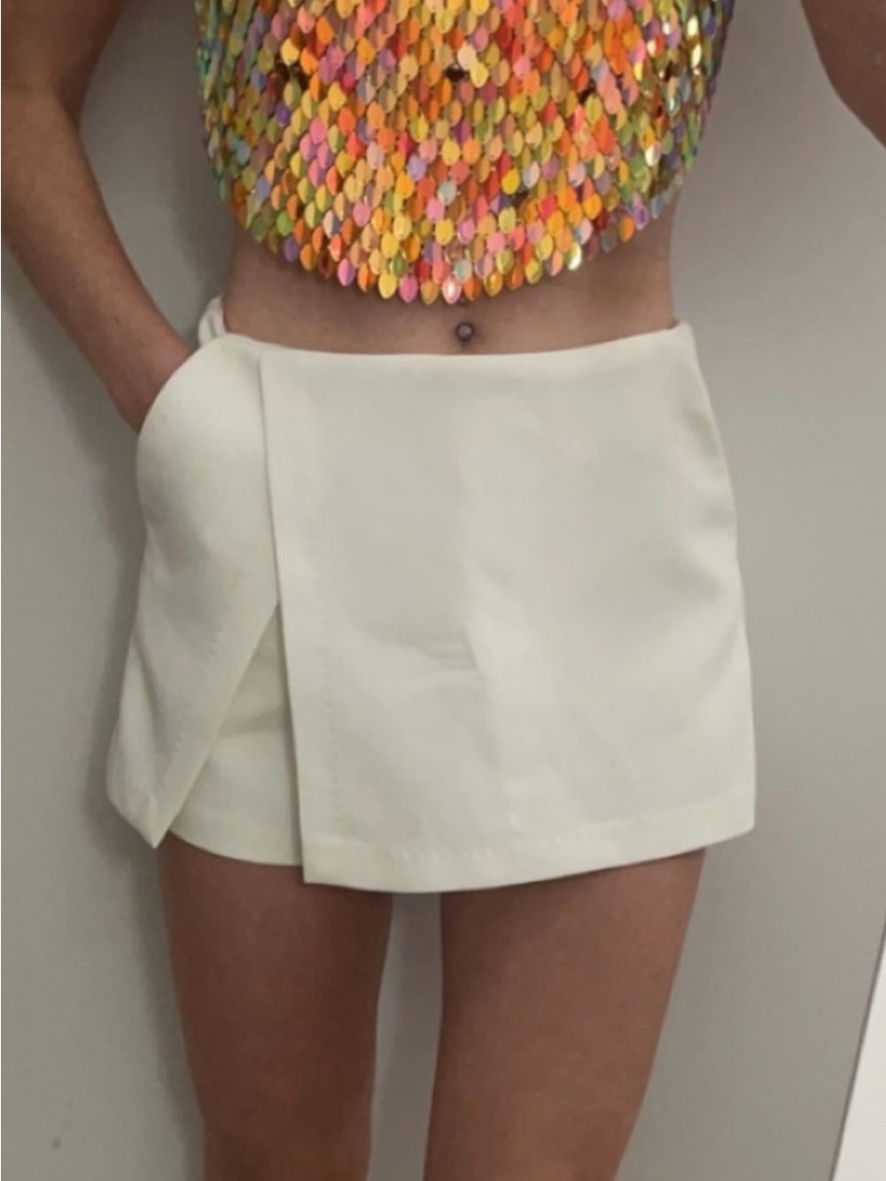 Forever 21 Cream High-Waist Skort with Pockets Cream Size XS